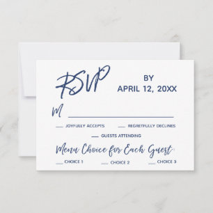 Navy Casual Handwriting Menu Options Wedding RSVP