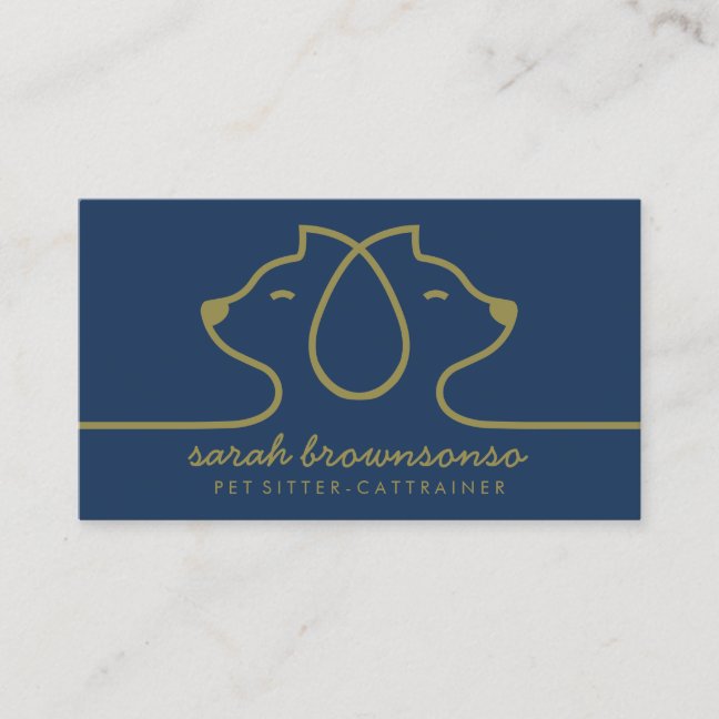Navy Cat Line Logo Petsitter Veterinary Profession Business Card