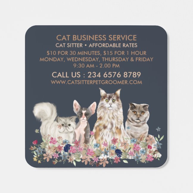 Navy Cat Sitter Service Pet Veterinary Square Sticker