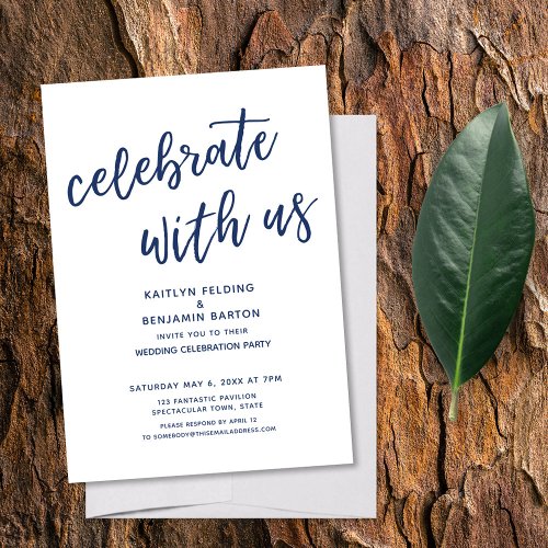 Navy Celebrate with Us Casual Modern Wedding Party Invitation