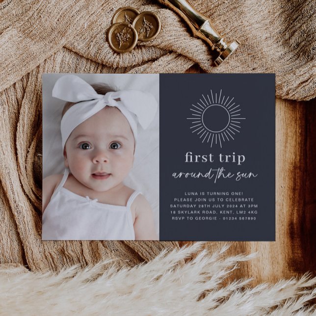 Navy Celestial 1st Birthday Photo Invitation (Creator Uploaded)