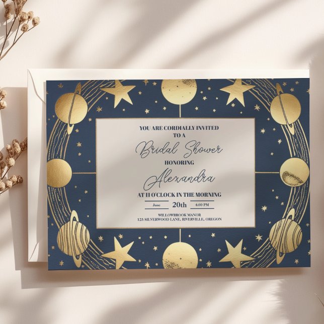 Navy Celestial Crescent Moon Bridal Shower Invitation (Creator Uploaded)