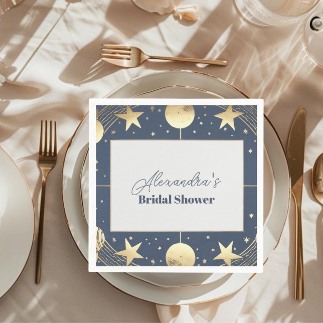 Navy Celestial Crescent Moon Bridal Shower Napkins (Creator Uploaded)