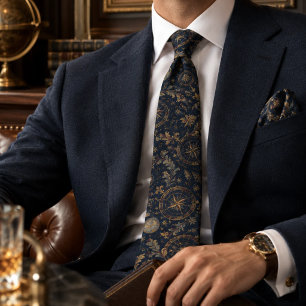 Navy Celestial Explorer Antique Astrolabe Compass Neck Tie
