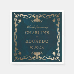 Navy Celestial Fantasy Gold Ivy Wedding Napkins