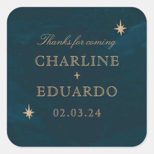 Navy Celestial Fantasy Gold Ivy Wedding  Square Sticker