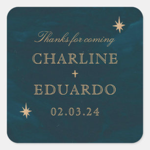 Navy Celestial Fantasy Gold Ivy Wedding Square Sticker