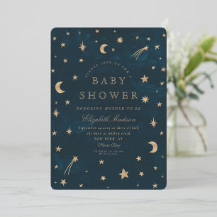 Navy Celestial Gold Stars Moon Baby Shower  Invitation