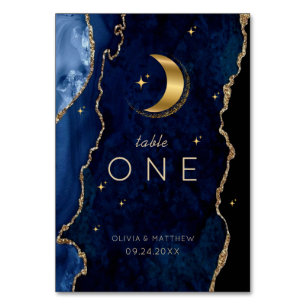 Navy Celestial Gold Wedding  Table Number