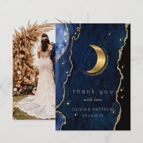 Navy Celestial Gold Wedding Thank You Card