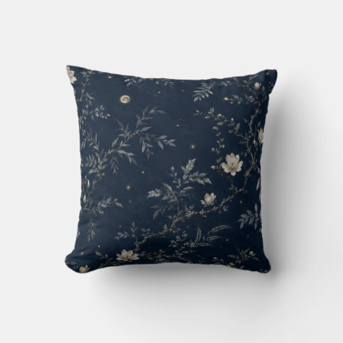 Navy Celestial Midnight Garden Floral Cushion