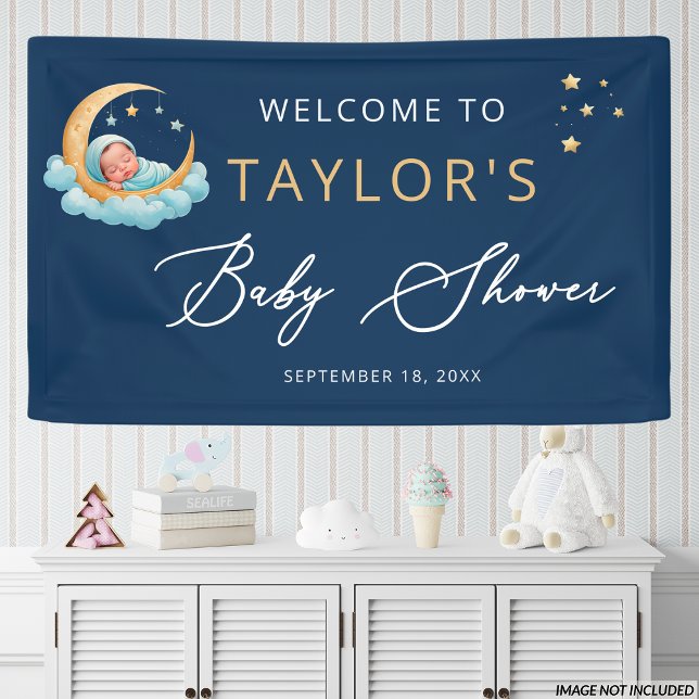 Navy Celestial Moon Stars Baby Shower Banner (Creator Uploaded)