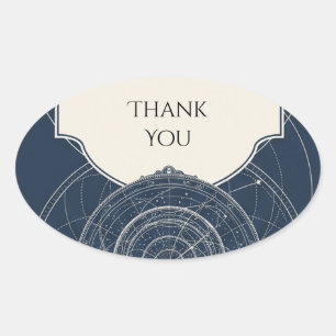 Navy Celestial Star Chart Wedding Thank You Oval Sticker