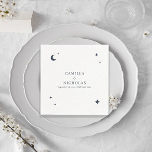 Navy Celestial Star Moon Simple Wedding Napkins