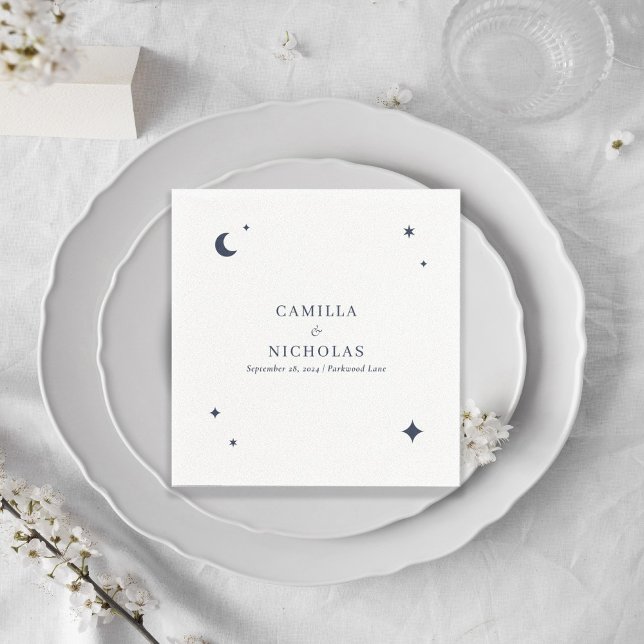 Navy Celestial Star Moon Simple Wedding Napkins (Creator Uploaded)