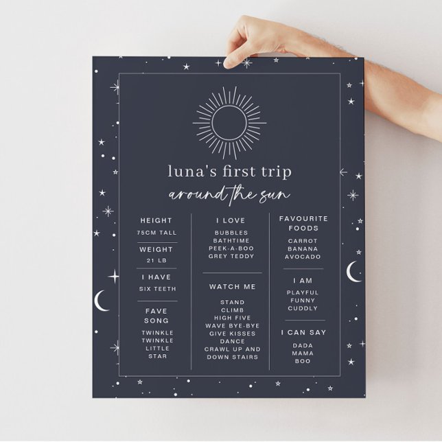 Navy Celestial Sun 1st Birthday Milestone Poster (Creator Uploaded)
