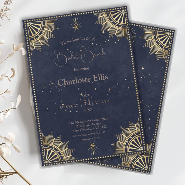 Navy Celestial Sun and Moon Bridal Shower Brunch Invitation (Creator Uploaded)