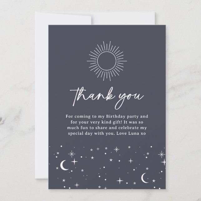 Navy Celestial Sun Thank You Card (Front)