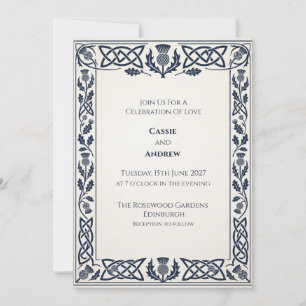 Navy Celtic Thistle Border Wedding Invitation