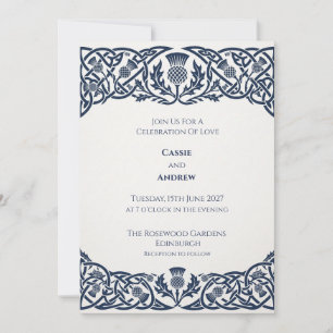 Navy Celtic Thistle Knot Scottish Wedding Invitation