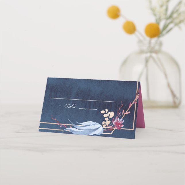 Navy Chalkboard Floral Place Card (Front)