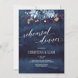 Navy Chalkboard Floral Rehearsal Dinner Invitation