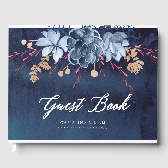 Navy Chalkboard Floral Wedding Guestbook (Front)