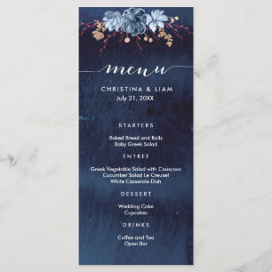 Navy Chalkboard Floral Wedding Menu Card