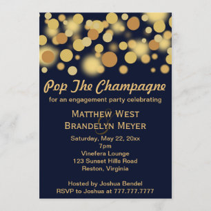 Navy Champagne Bubbles Engagement Party Invitation