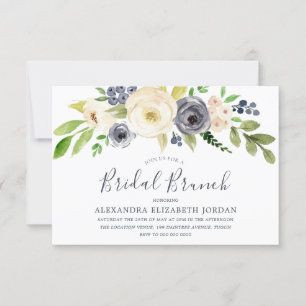 Navy & Champagne Flowers Bridal Shower Brunch Invitation