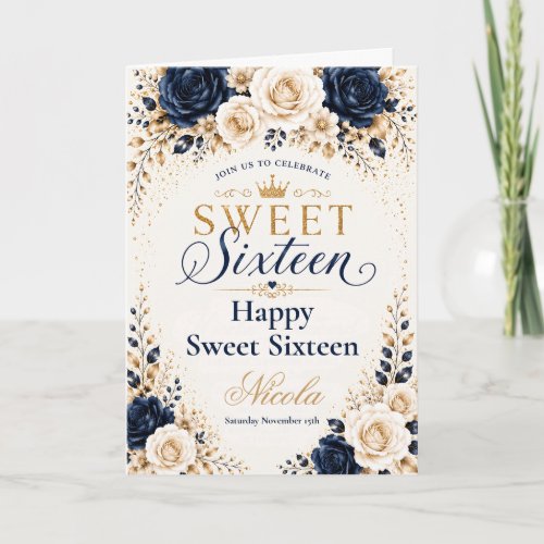 Navy Champagne Sweet Sixteen Card