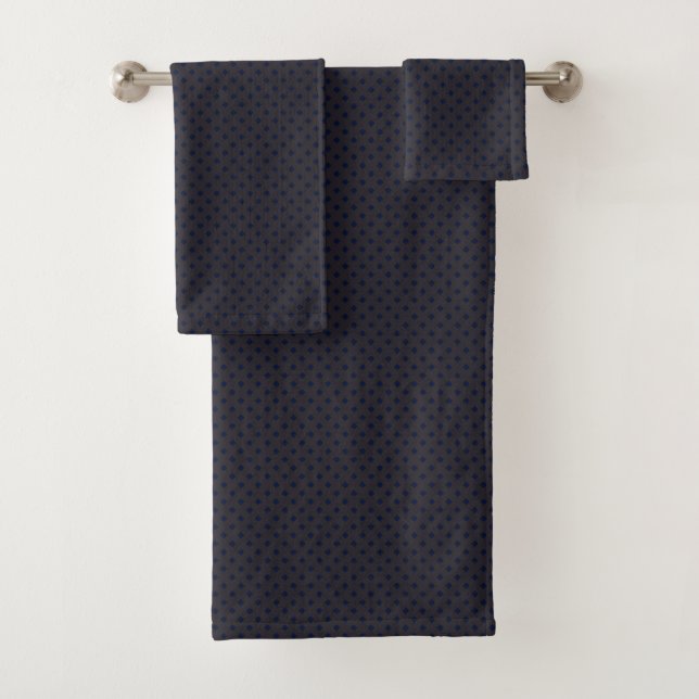 Navy & Charcoal Diamond Polka Dots Elegant Pattern Bath Towel Set (Insitu)