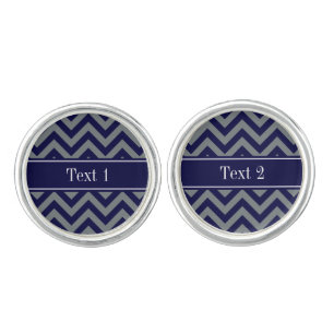 Navy, Charcoal LG Chevron Navy Blue Name Monogram Cufflinks