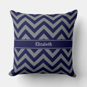 Navy, Charcoal LG Chevron Navy Blue Name Monogram Throw Pillow