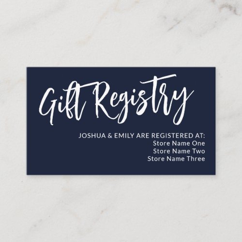 Navy Charming Calligraphy Wedding Registry Enclosure Card