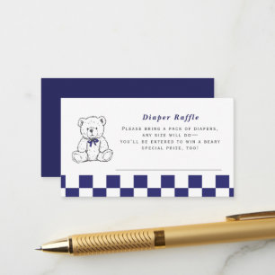 Navy Checkered Teddy Bear–Little Cub Diaper Raffle Enclosure Card