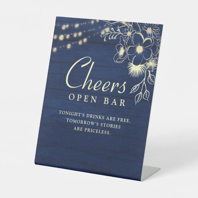 Navy Cheers Open Bar Wedding Sign (Front)
