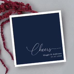 Navy Cheers Script Wedding Napkins