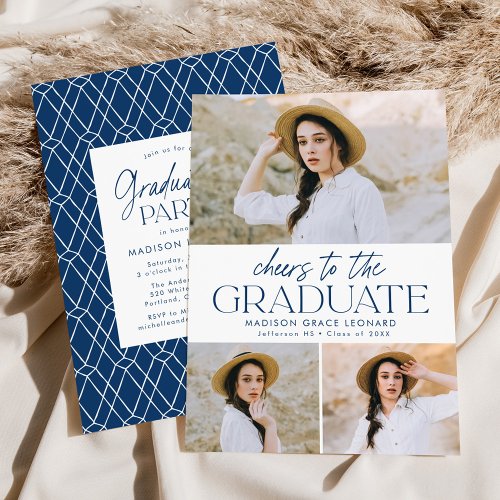 Navy  Cheers to the Grad Photo Graduation Party Invitation