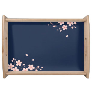 Navy Cherry Blossom Branch Serving Tray