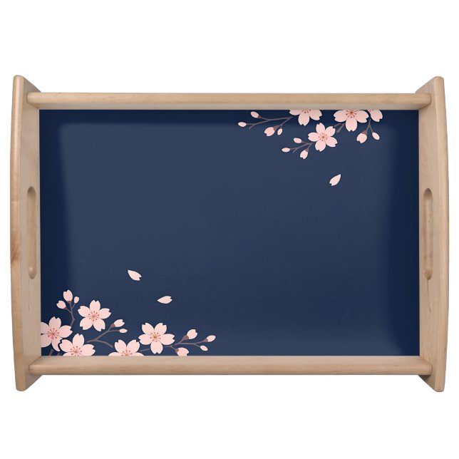 Navy Cherry Blossom Branch Serving Tray (Front)