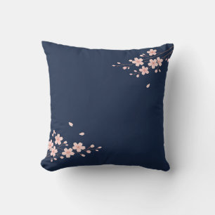 Navy Cherry Blossom Branch Throw Pillow