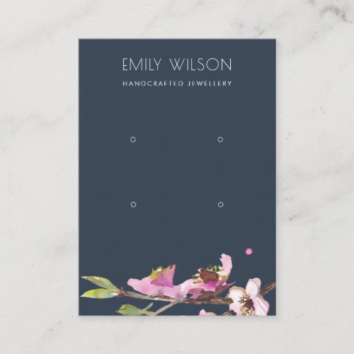 NAVY CHERRY BLOSSOM FLORAL 2 EARRING DISPLAY LOGO BUSINESS CARD