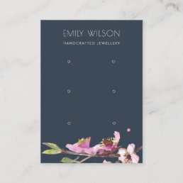 NAVY CHERRY BLOSSOM FLORAL 3 EARRING DISPLAY LOGO BUSINESS CARD