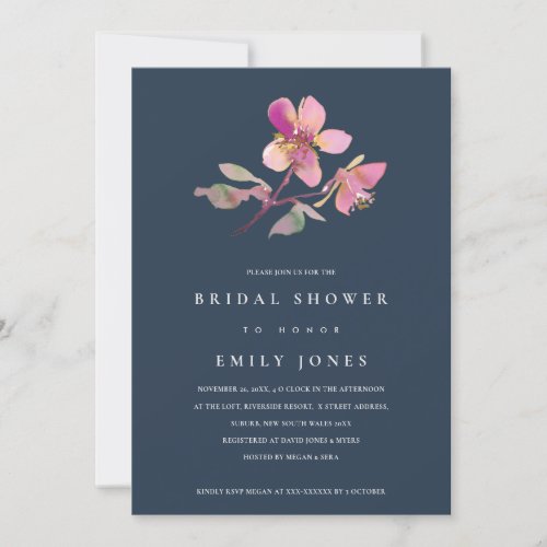 NAVY CHERRY BLOSSOM FLORAL BRIDAL SHOWER INVITE