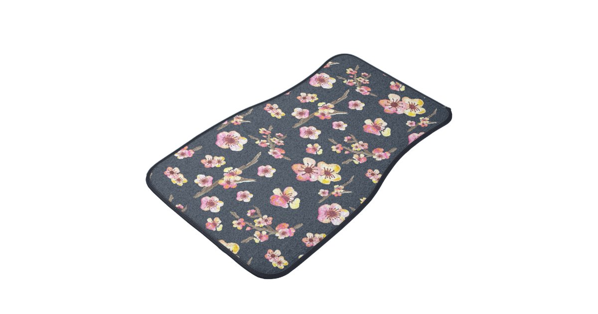 Navy Cherry Blossom Floral Car Mat | Zazzle