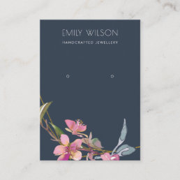 NAVY CHERRY BLOSSOM FLORAL EARRING DISPLAY LOGO BUSINESS CARD