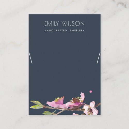 NAVY CHERRY BLOSSOM FLORAL NECKLACE DISPLAY LOGO BUSINESS CARD