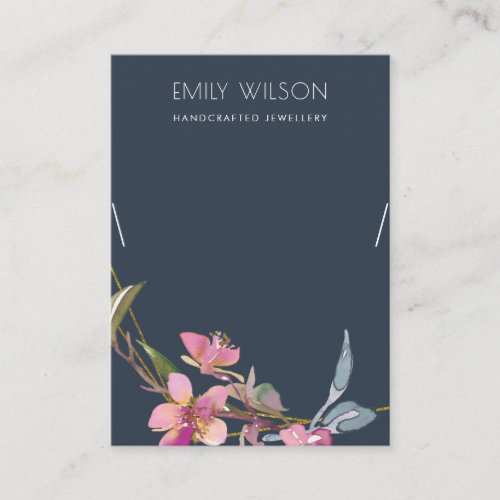 NAVY CHERRY BLOSSOM FLORAL NECKLACE DISPLAY LOGO BUSINESS CARD