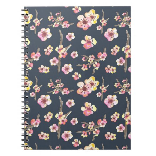 Navy Cherry Blossom Floral Notebook